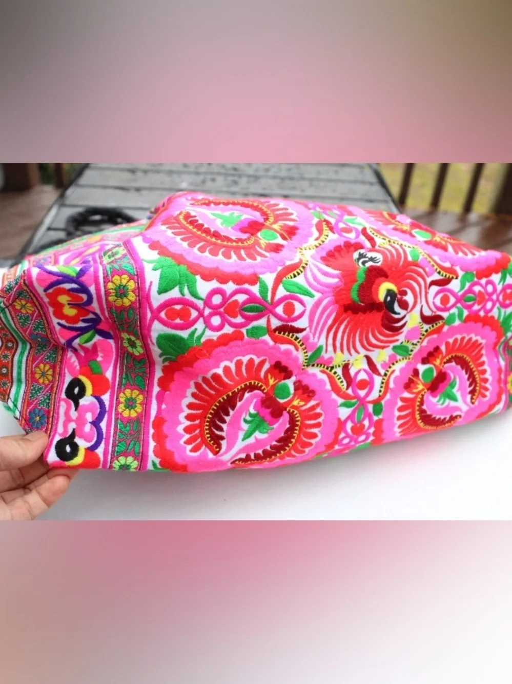 Embroidered boho tote bag Cotton